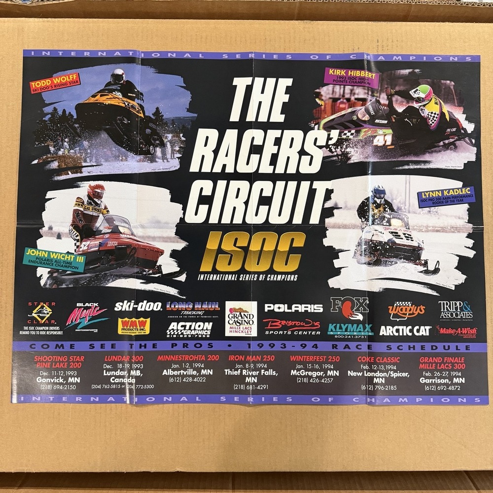 Vintage 1993 ISOC The Racers' Circuit Snowmobile Racing Poster 24x18 Multicolor